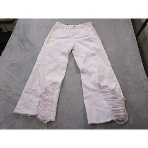 White Lily Jeans Womens Large Pink Distressed Wide Leg Raw Hem Pearl SMP46